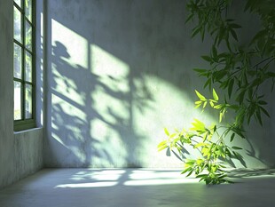 阳光洒入的绿植角落