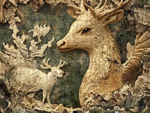 鹿的浮雕艺术场景