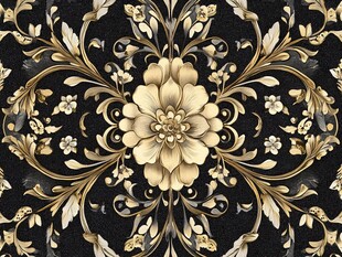 奢华黑金花卉复古装饰图案