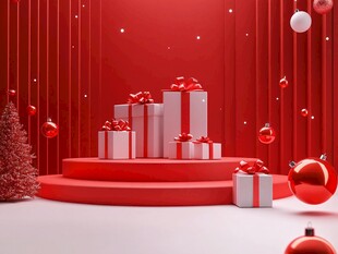 红色圣诞礼品展示场景