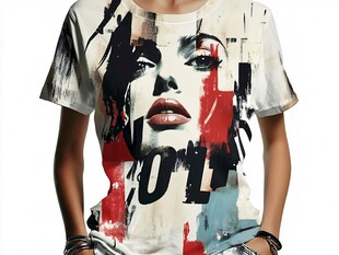 个性涂鸦风女性图案T恤