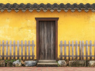 黄墙木门的古朴景致