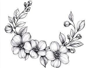 手绘花卉弧形装饰图案