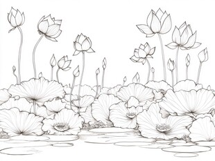 水墨风荷花线描图案