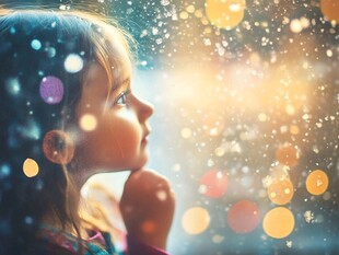 梦幻中的小女孩侧脸凝望