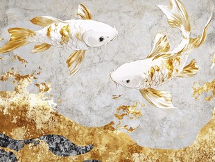 金白锦鲤于水墨间畅游