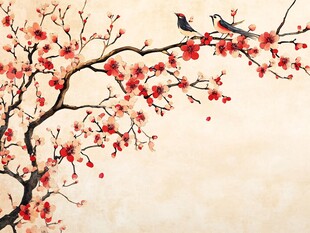 枝头双鹊伴红梅