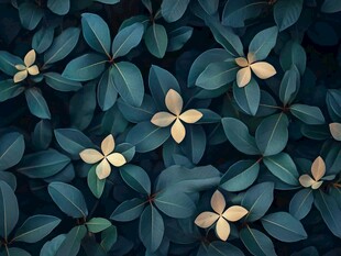 深绿叶片中的淡黄小花