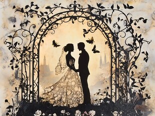 浪漫婚礼剪影装饰艺术图