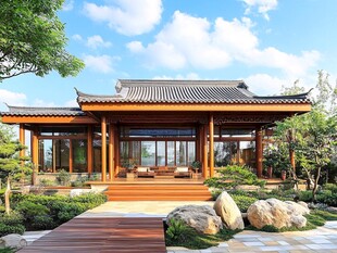 中式雅致庭院建筑景观