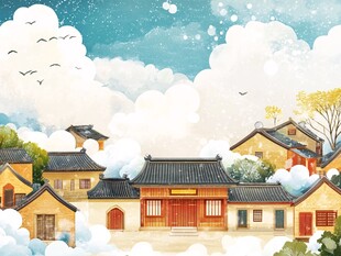 古风雪景中的传统民居