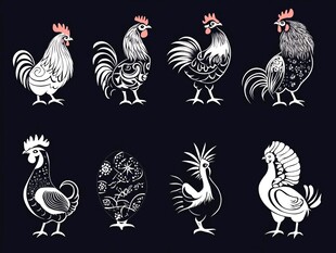 多样风格公鸡图案设计
