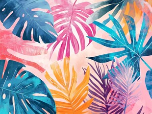 热带多彩植物叶片图案