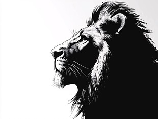 黑白雄狮侧面剪影图