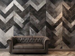 灰黑菱纹墙前的复古沙发