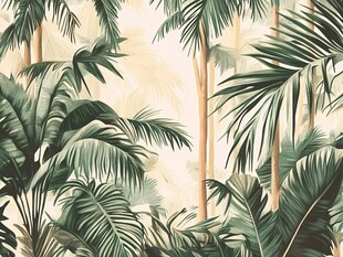 热带丛林棕榈叶景观图
