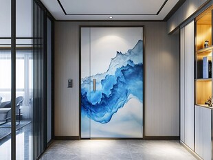 蓝墨艺术风玄关墙面设计