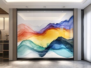 抽象水墨山水客厅艺术背景墙