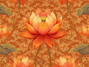 橙色荷花中式花纹图案