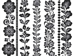黑白花卉植物装饰花纹