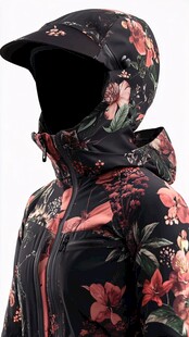 印花连帽保暖户外冲锋衣