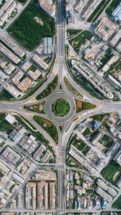 城市环形交叉路口俯瞰图