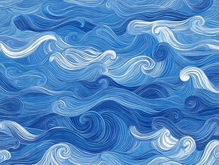 蓝色海浪抽象无缝图案