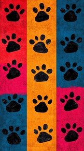 多彩背景上的黑色动物爪印