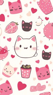 可爱猫咪粉色系萌趣图案