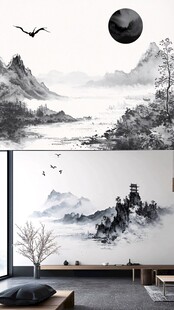 中式水墨山水室内背景墙