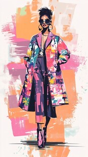 时尚多彩穿搭女性插画