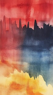 梦幻水彩城市天际线景观