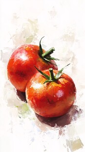 水彩画中的双颗新鲜西红柿