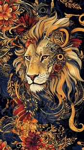 华丽狮头花卉艺术图案