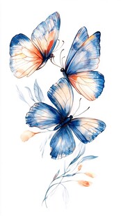 水彩蓝橙蝴蝶花卉插画