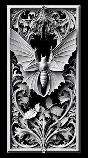 银雕飞蛾与花卉装饰图案