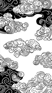 中式黑白云纹图案设计