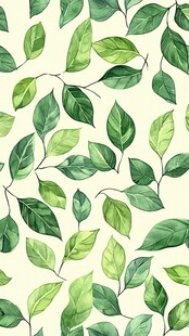 清新绿叶无缝水彩图案