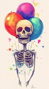 骷髅持彩气球梦幻插画