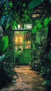 绿植环绕的梦幻绿色之门