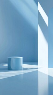 蓝色极简空间中的圆柱