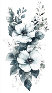 水墨风花卉植物插画