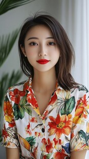 印花衬衫女子的时尚风采