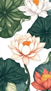 夏日荷花荷叶插画图案