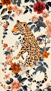 豹栖繁花间的唯美图案