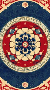 中式传统花卉几何纹样图案