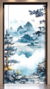 中式山水玄关壁画意境美