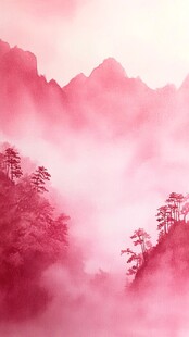 梦幻粉色山峦云雾景致