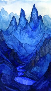 梦幻蓝色山谷溪流景观