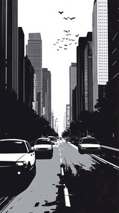 都市街道黑白风景画面
